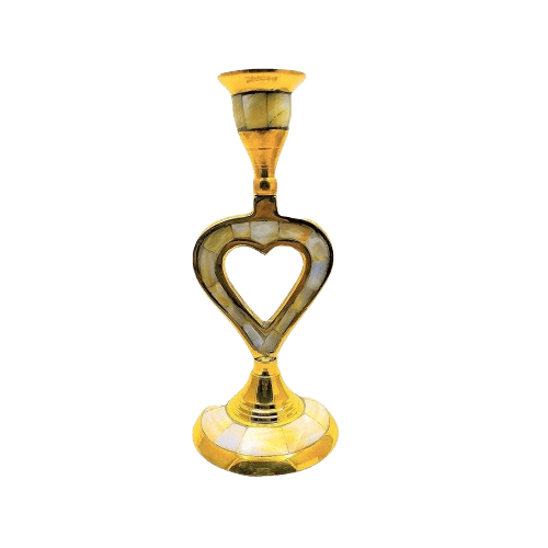 BRASS & MOP HEART TAPER CANDLE HOLDER